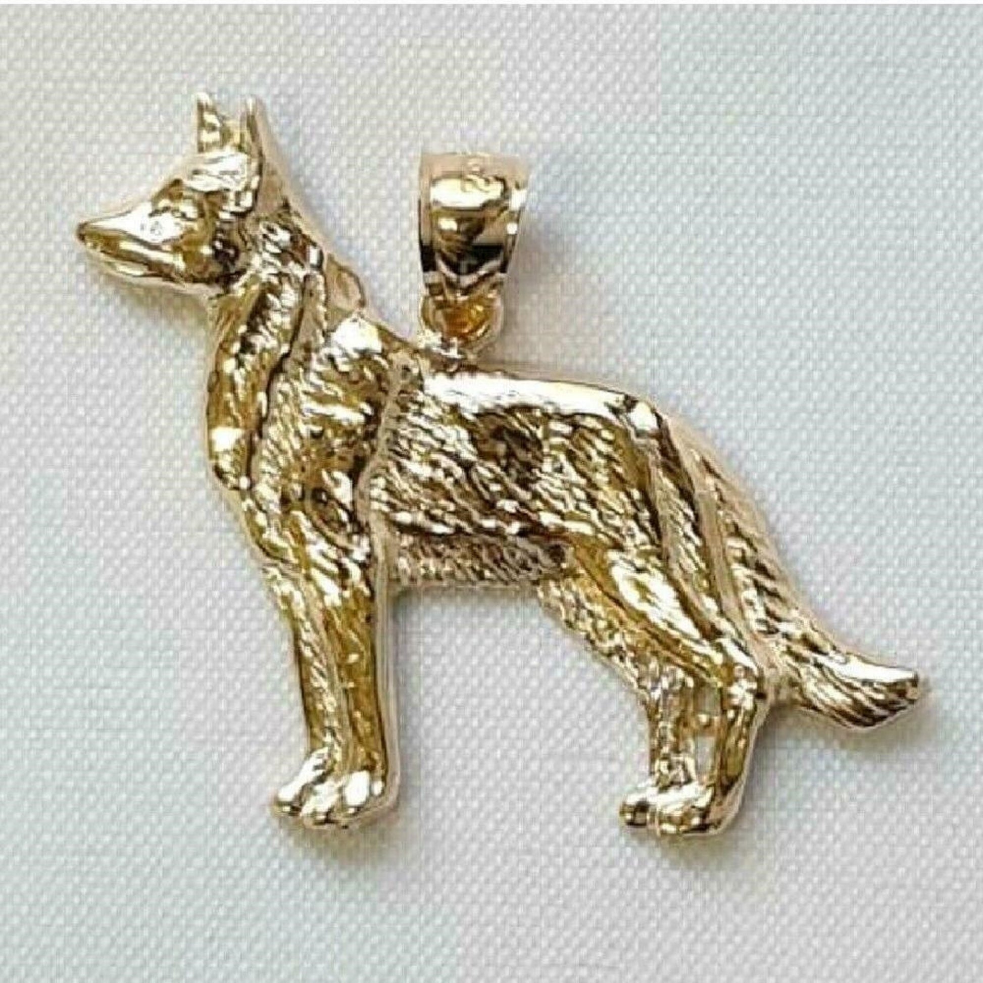 14K Yellow Gold German Shepherd Dog Pendant