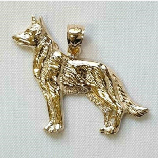 14K Yellow Gold German Shepherd Dog Pendant