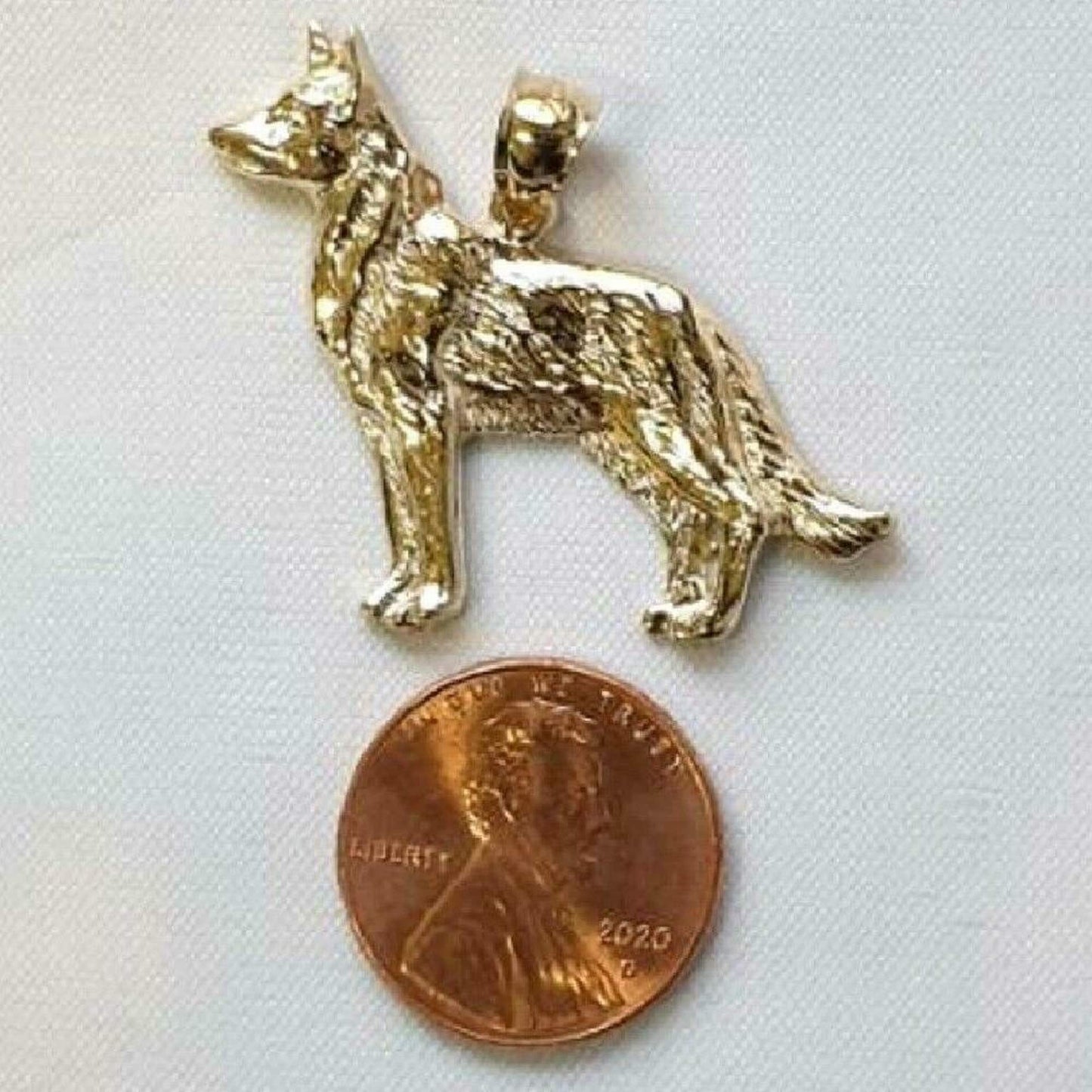 14K Yellow Gold German Shepherd Dog Pendant