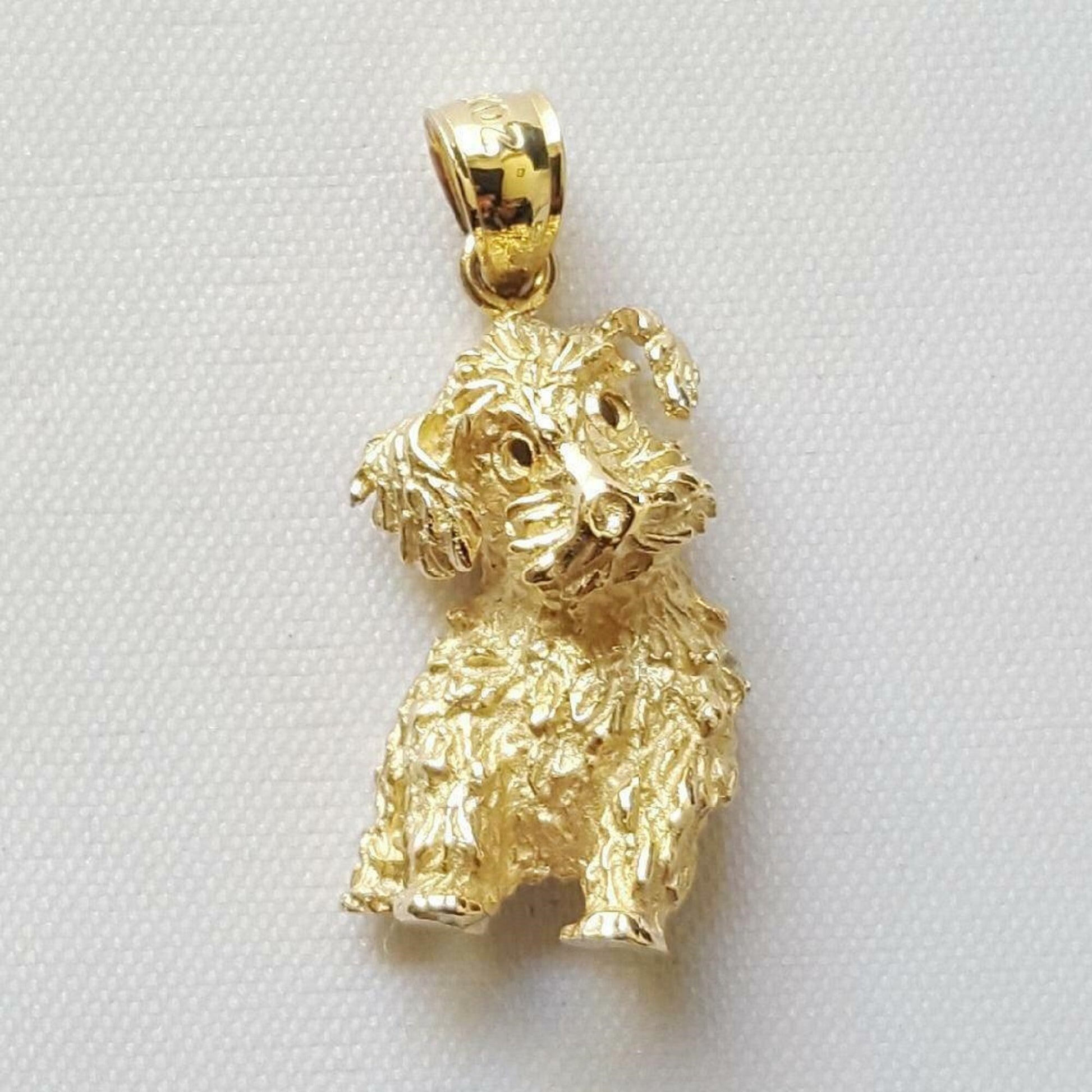 14K Yellow Gold Puppy Terrier Dog Pendant
