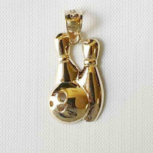 14K Yellow Gold Bowling Pin & Ball Pendant