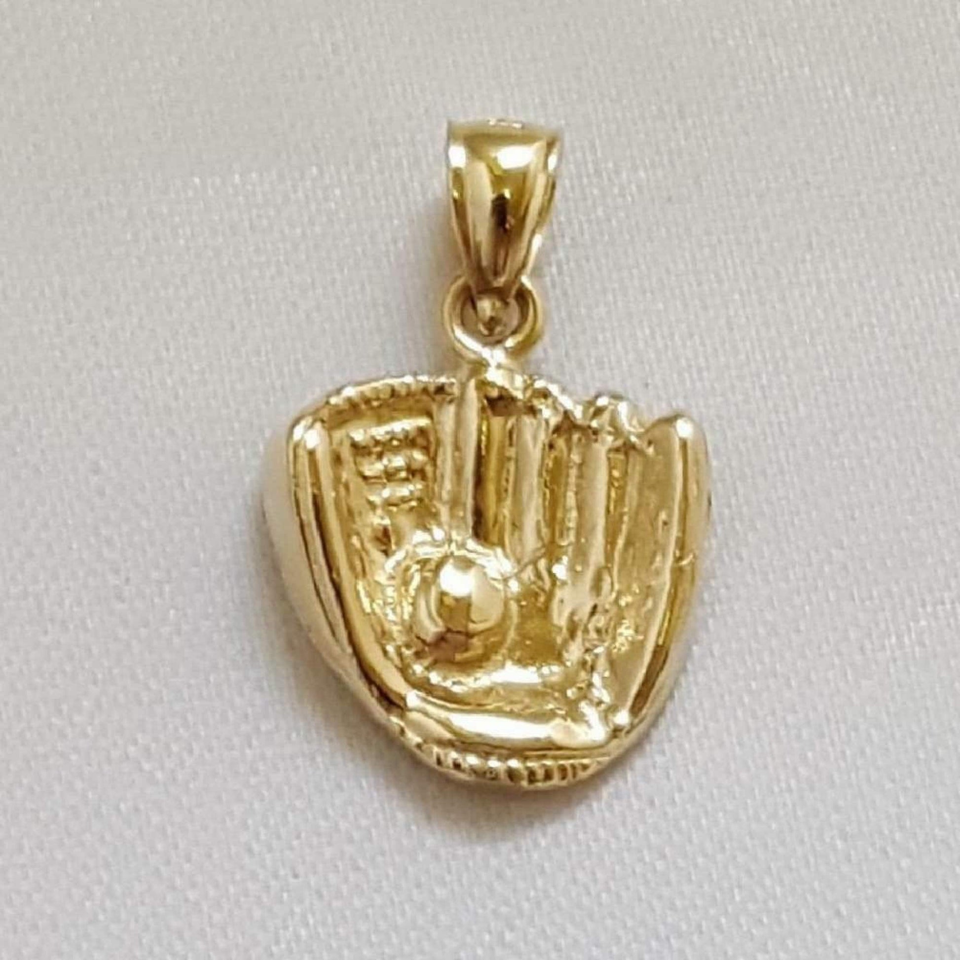 14k Yellow Gold Baseball Mitt Glove with Ball Pendant