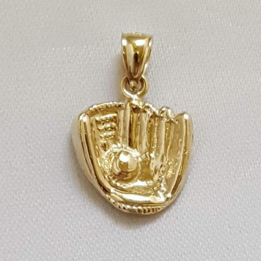 14k Yellow Gold Baseball Mitt Glove with Ball Pendant