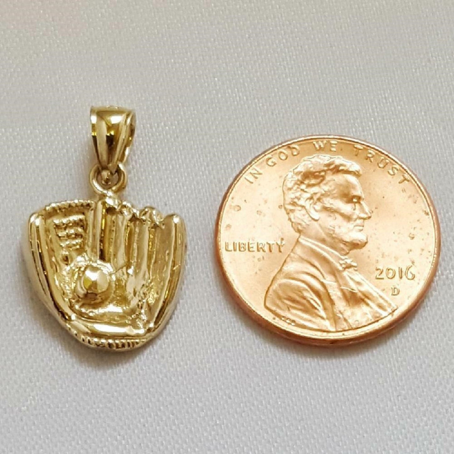 14k Yellow Gold Baseball Mitt Glove with Ball Pendant