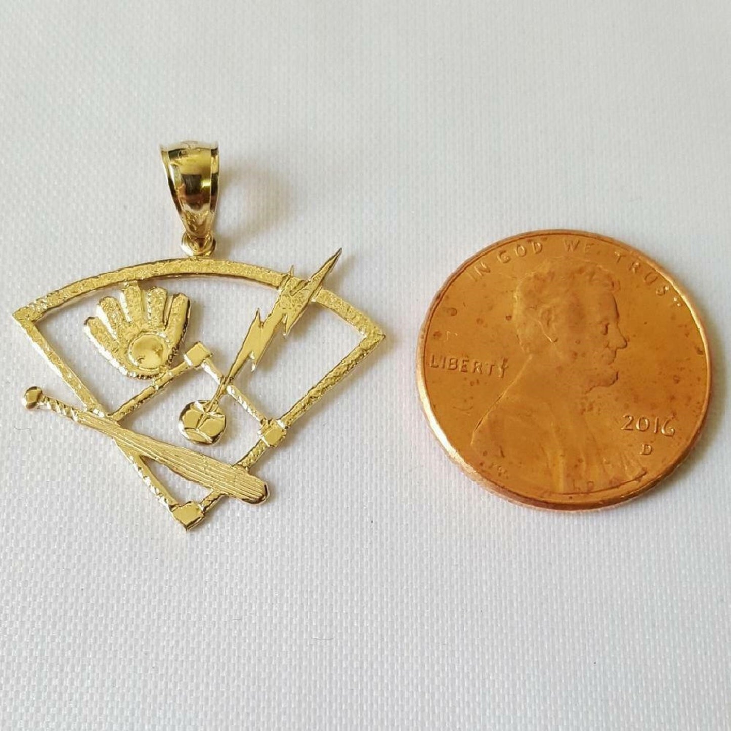 14K Yellow Gold Baseball Glove, Ball & Bat Pendant