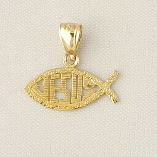 14K Yellow Gold Christian Fish w/ Jesus Pendant