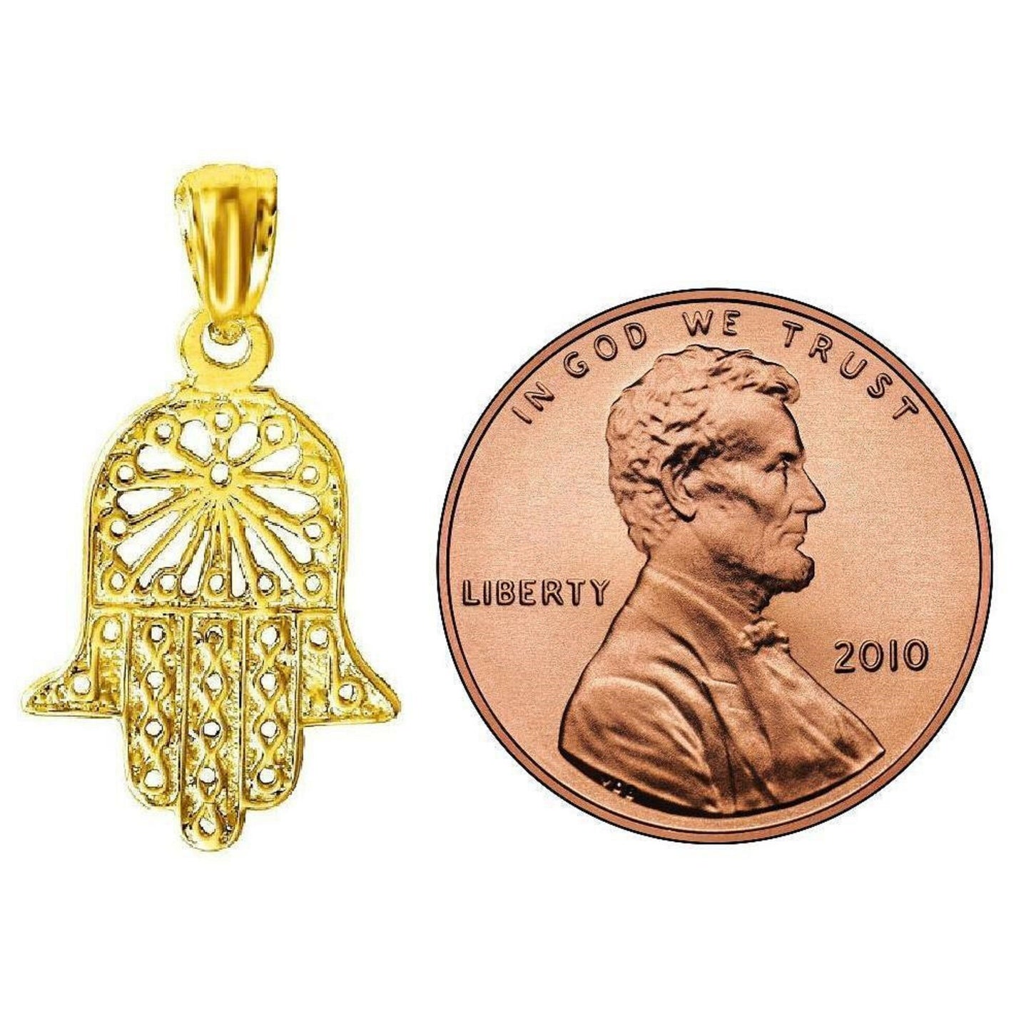 14K Yellow Gold Hamsa Hand Pendant