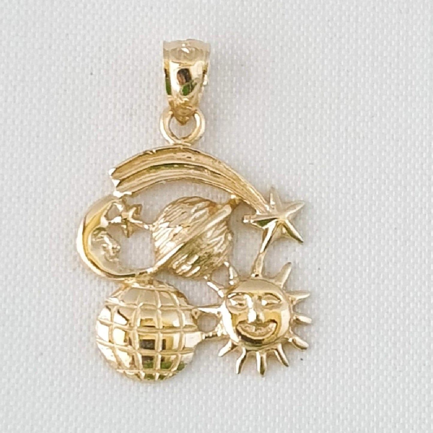 14k Yellow Gold Sun, Moon, Shooting Star, Planet Pendant