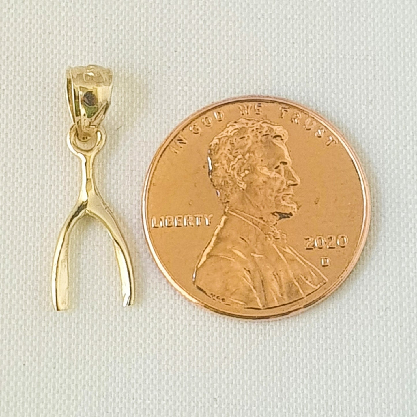 14K Yellow Gold WISHBONE Charm Pendant