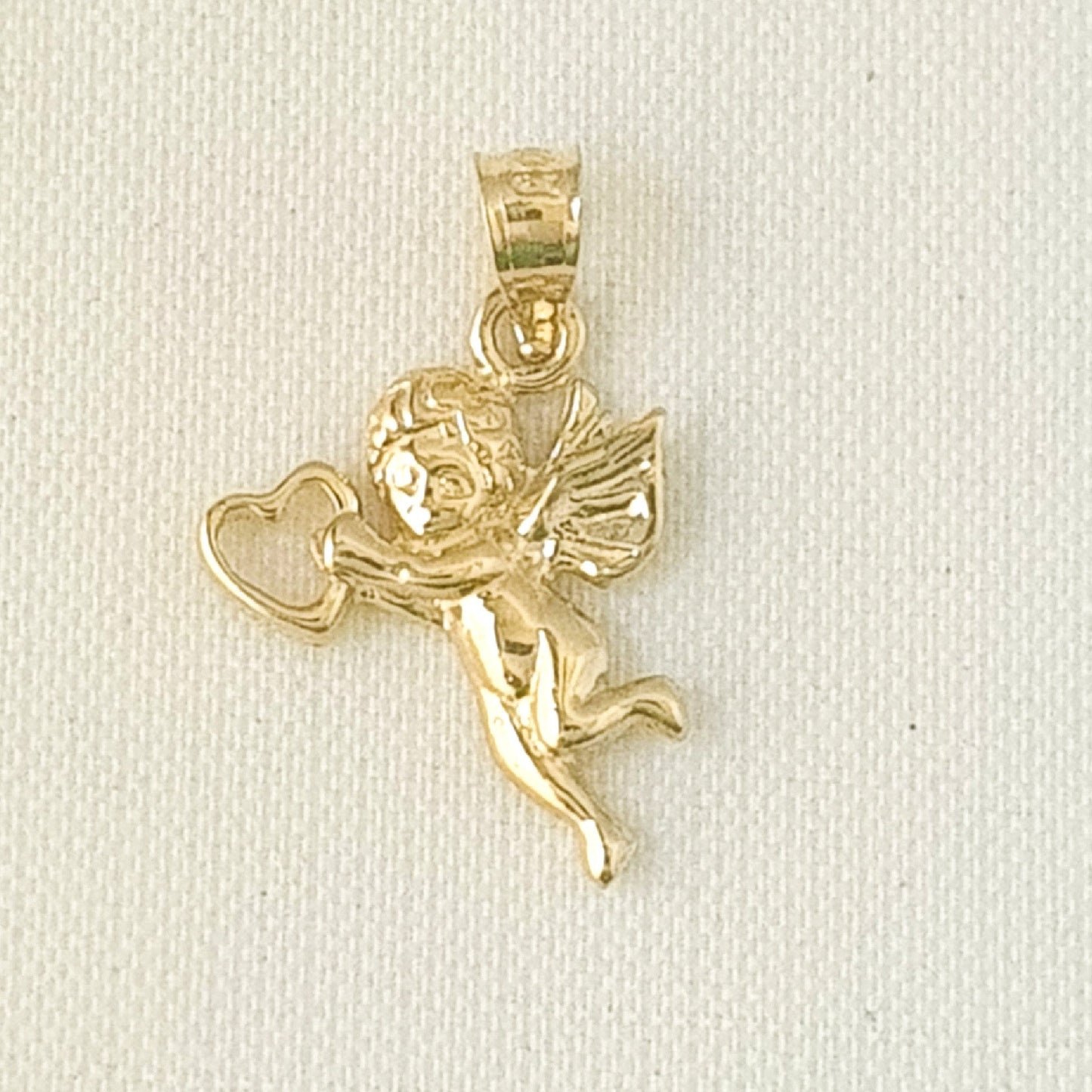 14K Yellow Gold Cherub Angel with Floating Heart Pendant
