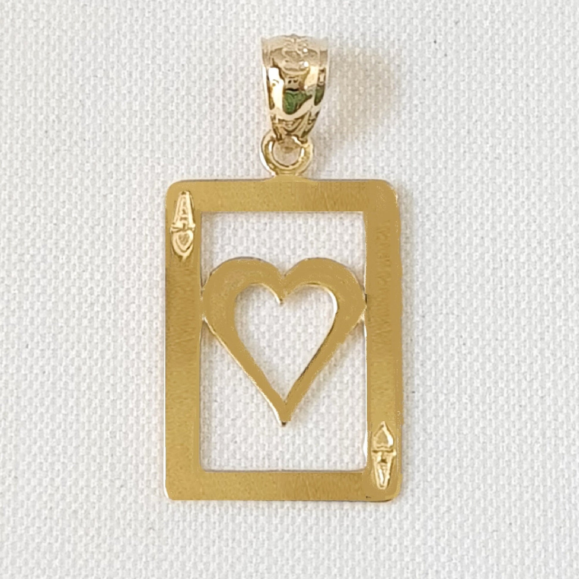 14K Yellow Gold Ace of Heart Playing Cards Pendant