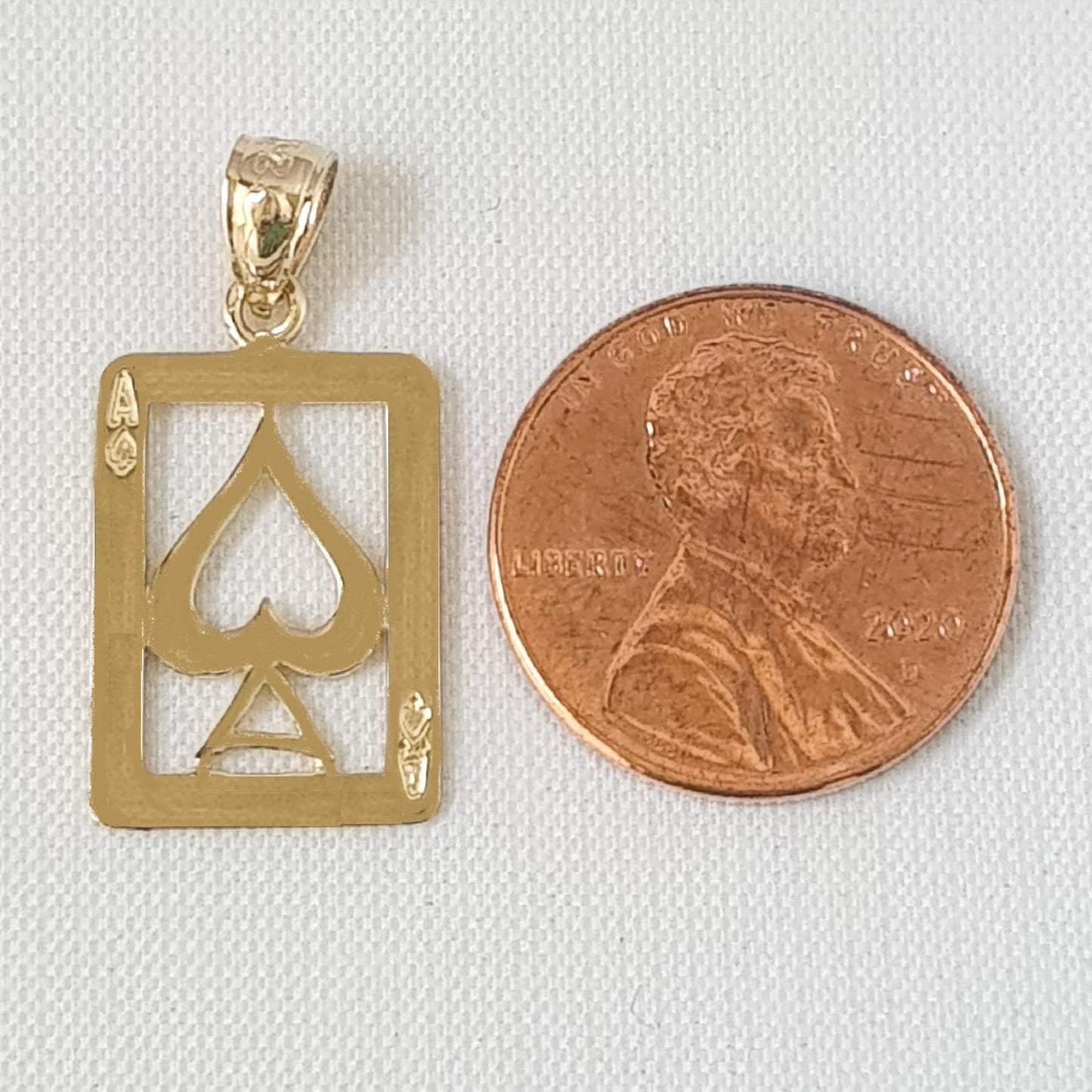 14K Yellow Gold Ace Of Spades Playing Cards Pendant