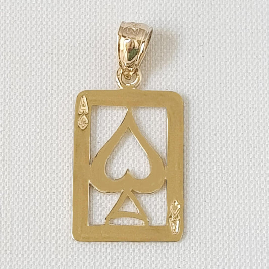14K Yellow Gold Ace Of Spades Playing Cards Pendant