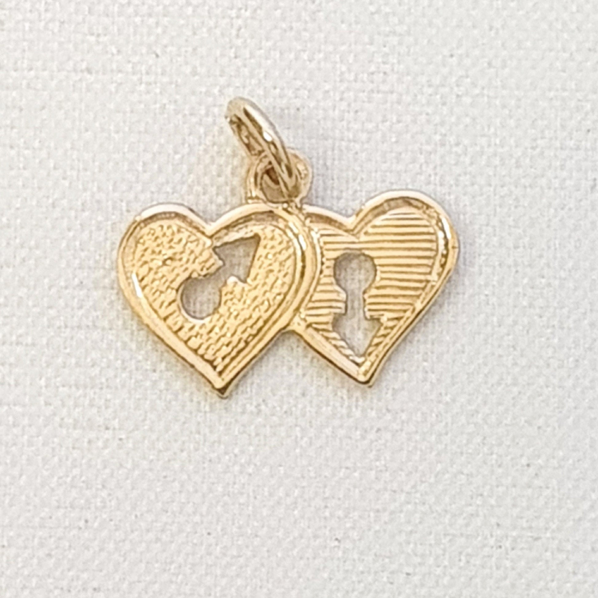 Small 14K Yellow Gold Double Heart Charm Pendant