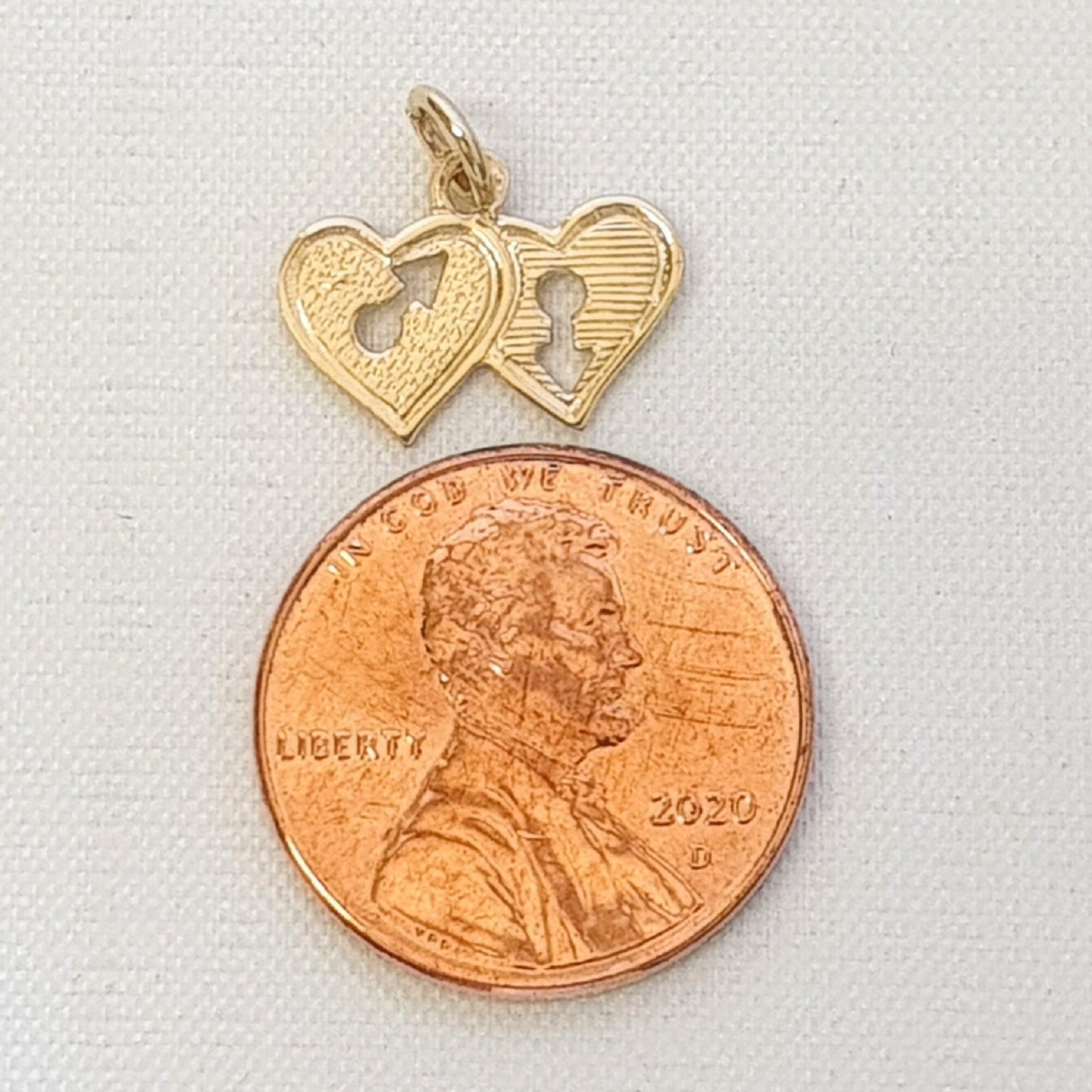 Small 14K Yellow Gold Double Heart Charm Pendant