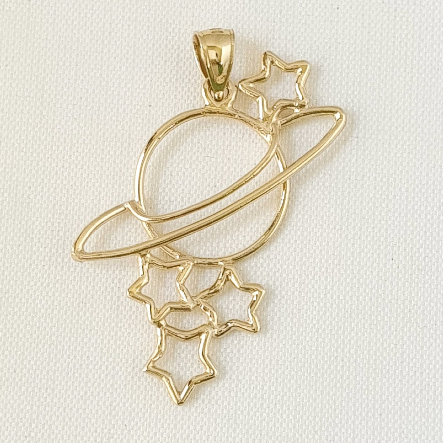 14k Yellow Gold Planet with Stars Pendant