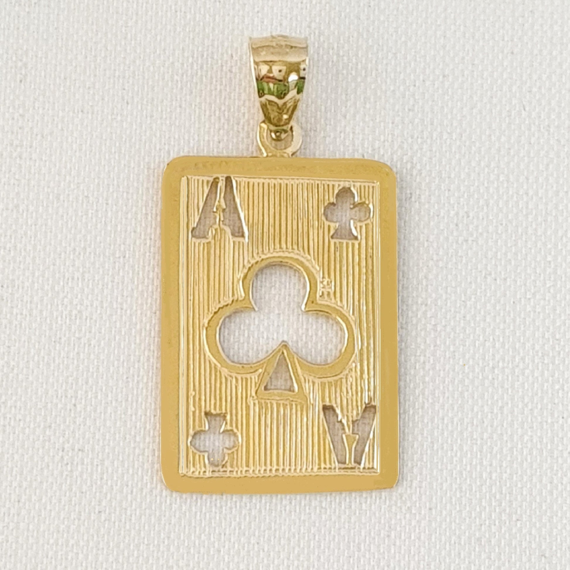 14K Yellow Gold Ace of Clubs Playing Cards Pendant