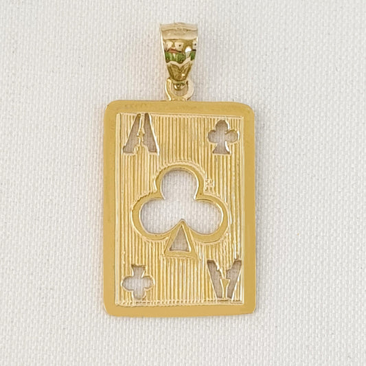14K Yellow Gold Ace of Clubs Playing Cards Pendant
