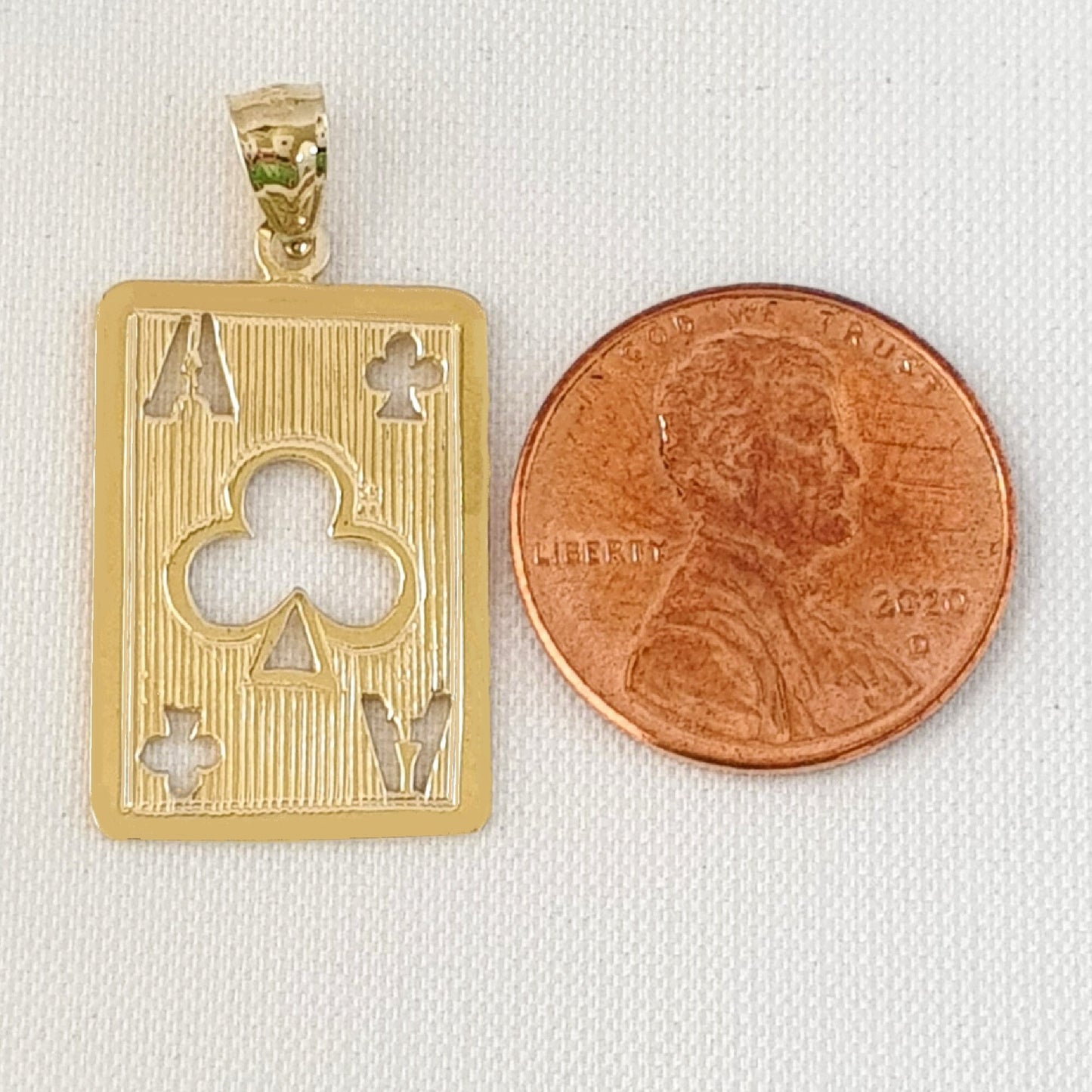 14K Yellow Gold Ace of Clubs Playing Cards Pendant