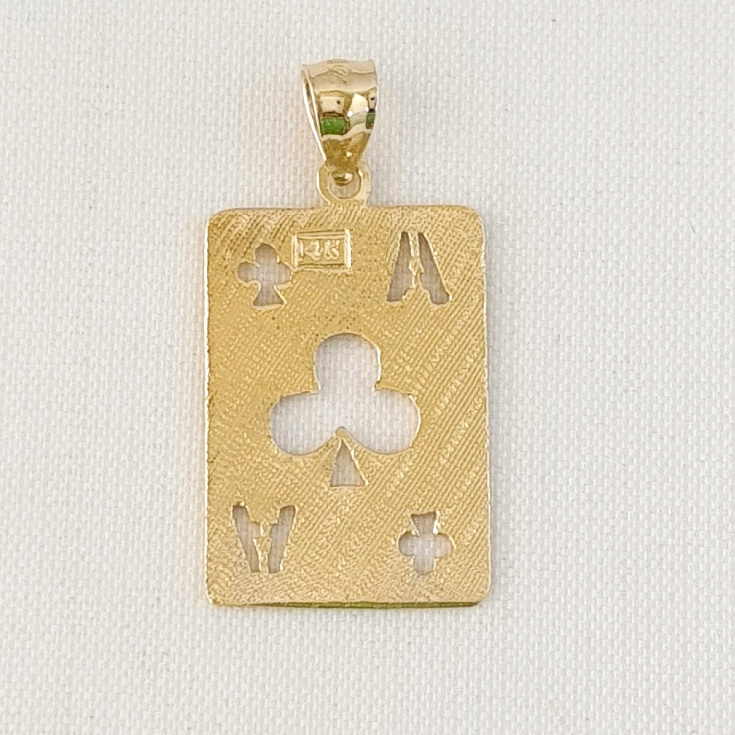 14K Yellow Gold Ace of Clubs Playing Cards Pendant