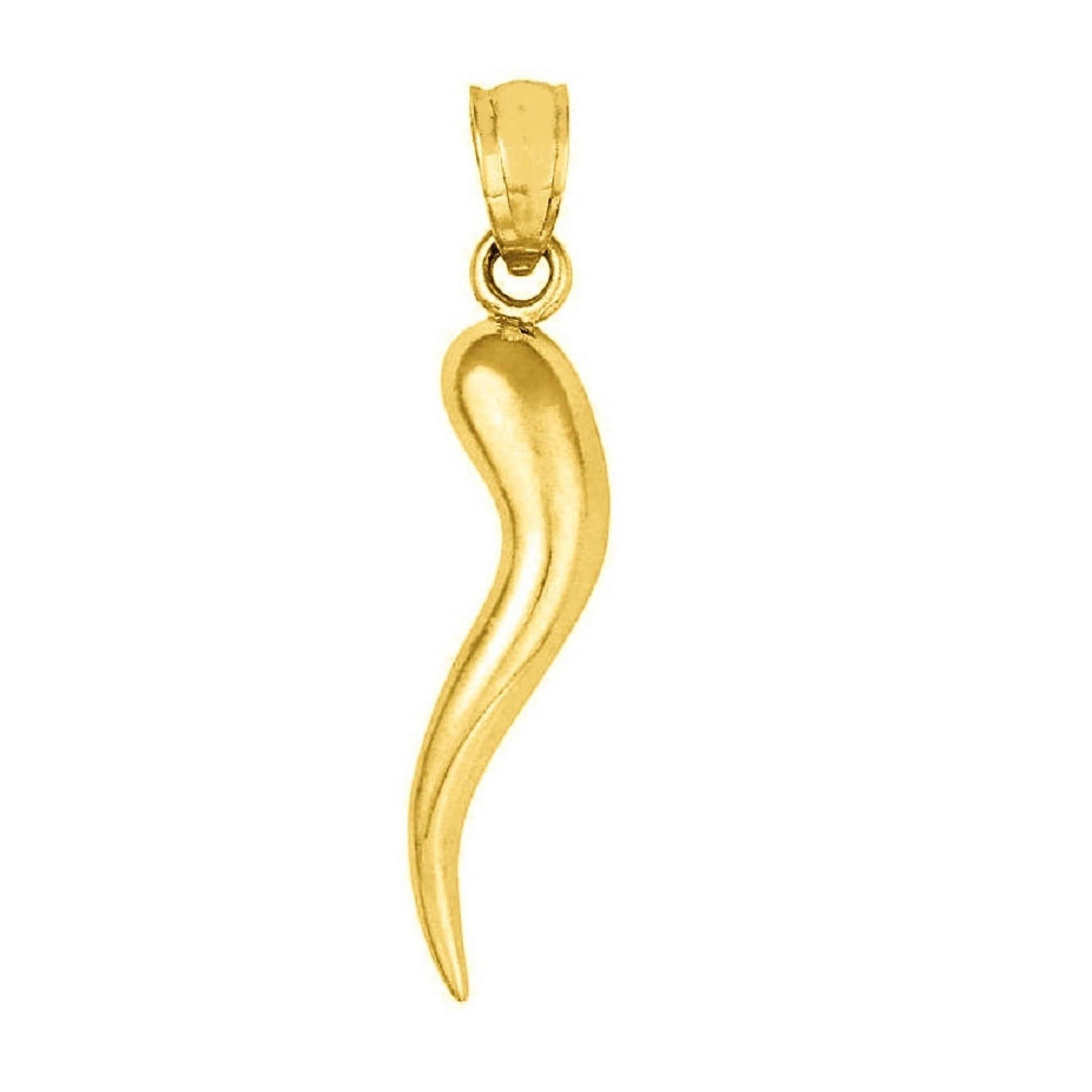 14k Yellow Gold Italian Horn 3D Solid Pendant