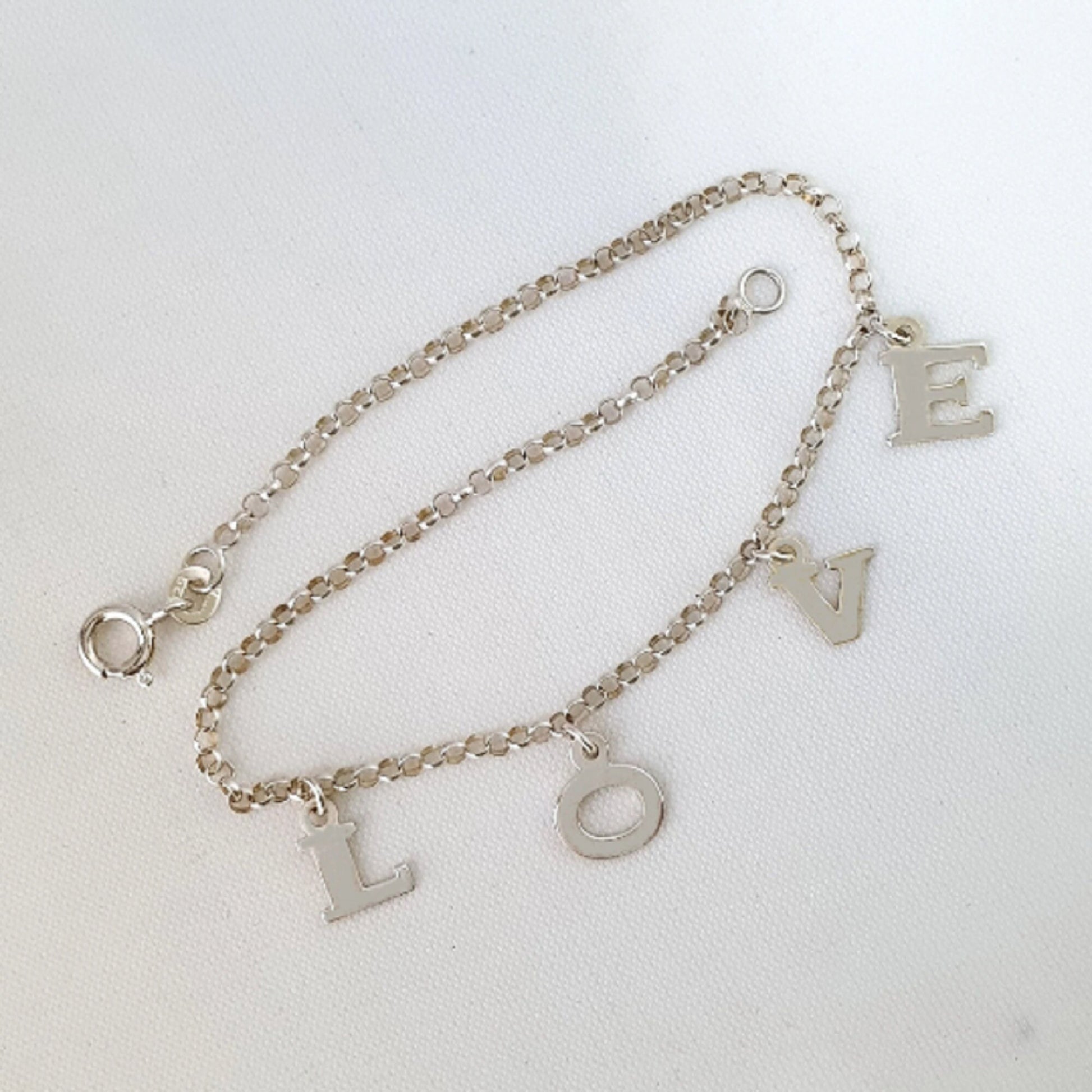 925 Sterling Silver Dangling LOVE Link Chain Anklet Bracelet