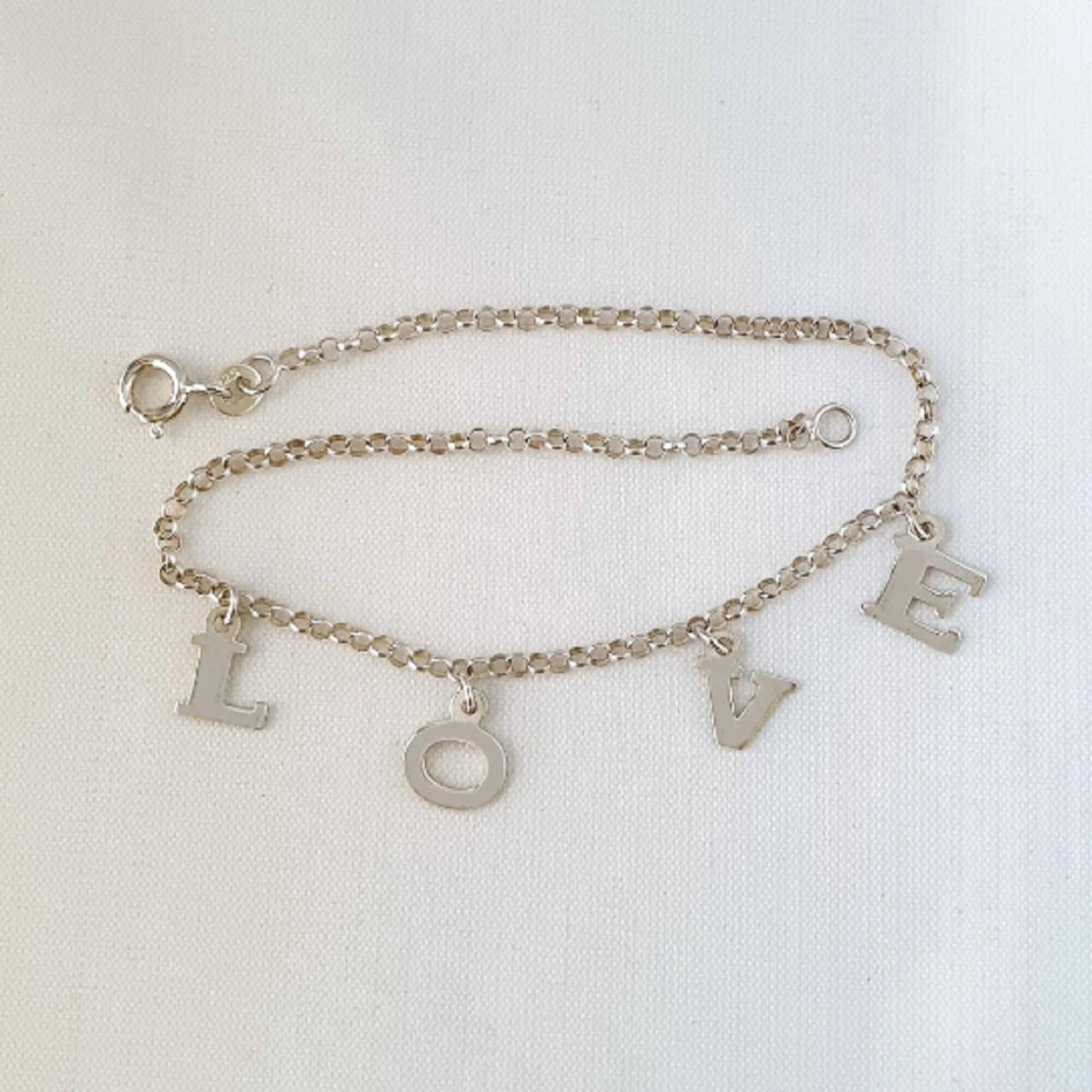 925 Sterling Silver Dangling LOVE Link Chain Anklet Bracelet