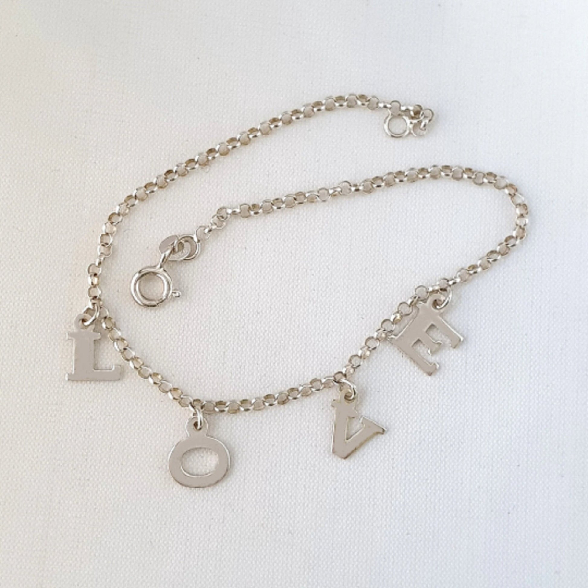 925 Sterling Silver Dangling LOVE Link Chain Anklet Bracelet