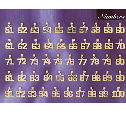 Small 51 to 100 Any One 14K Yellow Gold Number Pendant