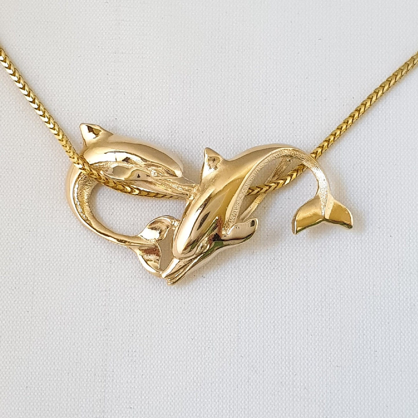 14K Yellow Gold Dolphins Slide Pendant