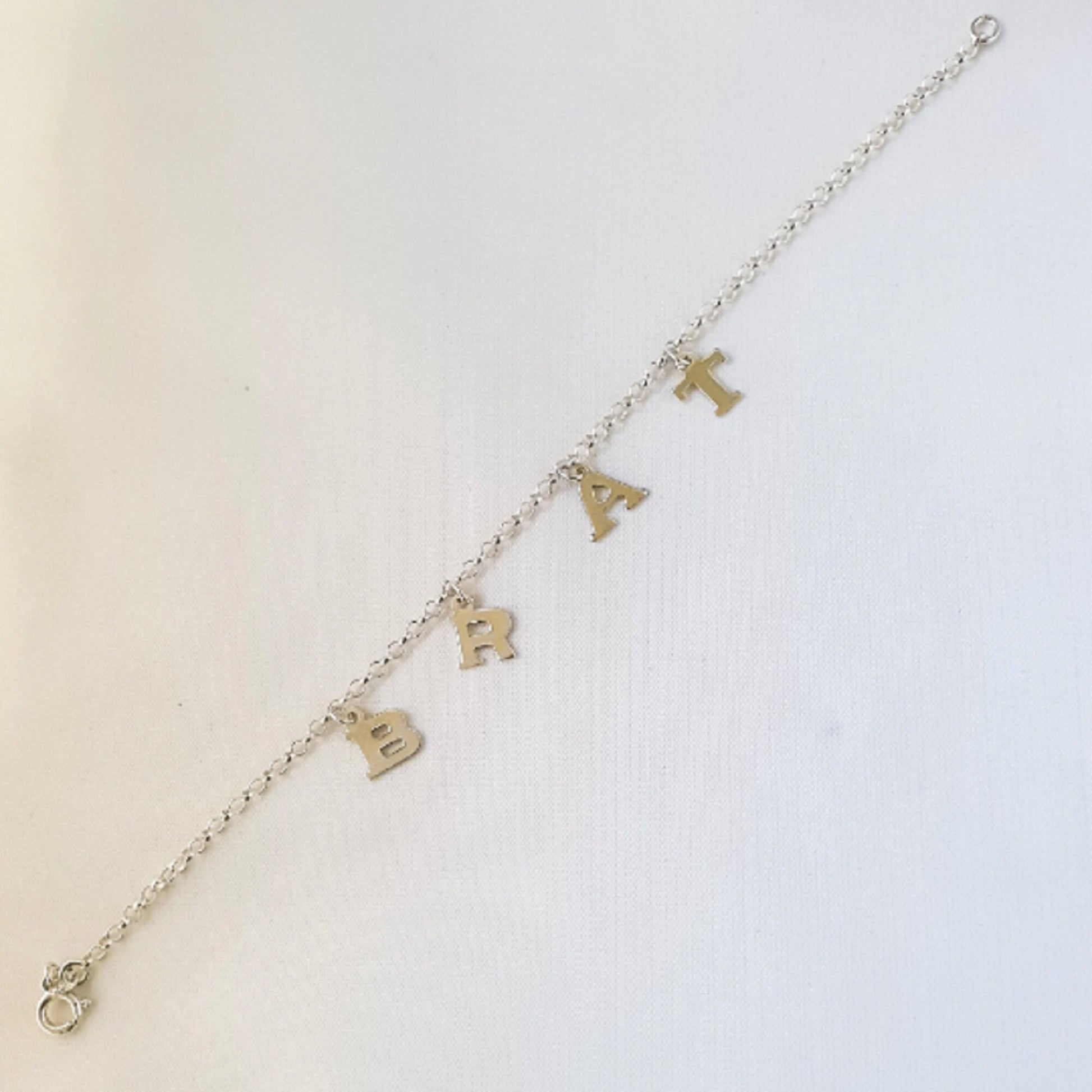 925 Sterling Silver Dangling BRAT Link Chain Anklet Bracelet