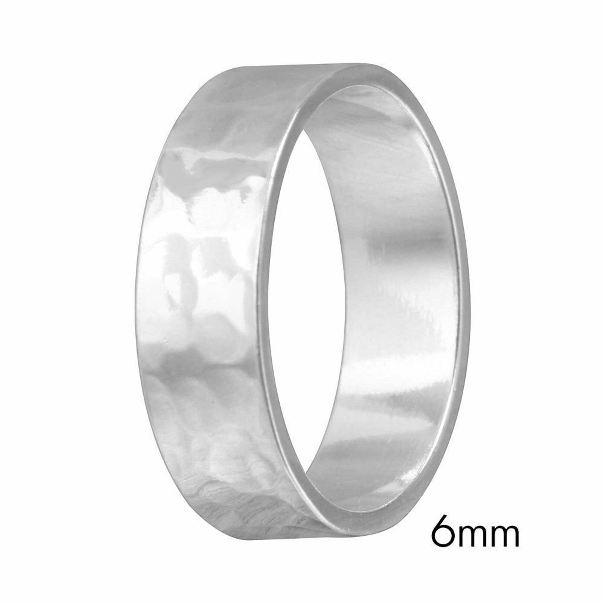 4mm, 6mm, 8mm Sterling Silver Hand Hammered FLAT Wedding Band Ring