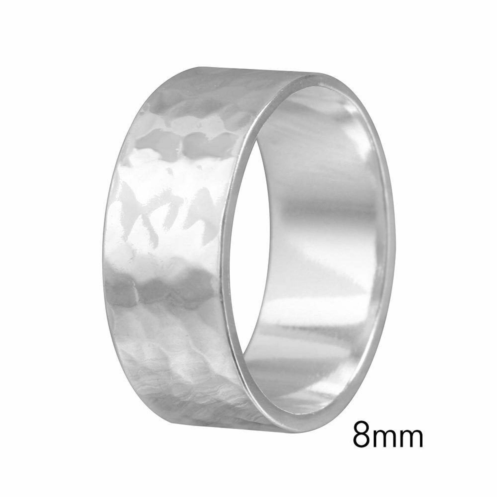 4mm, 6mm, 8mm Sterling Silver Hand Hammered FLAT Wedding Band Ring