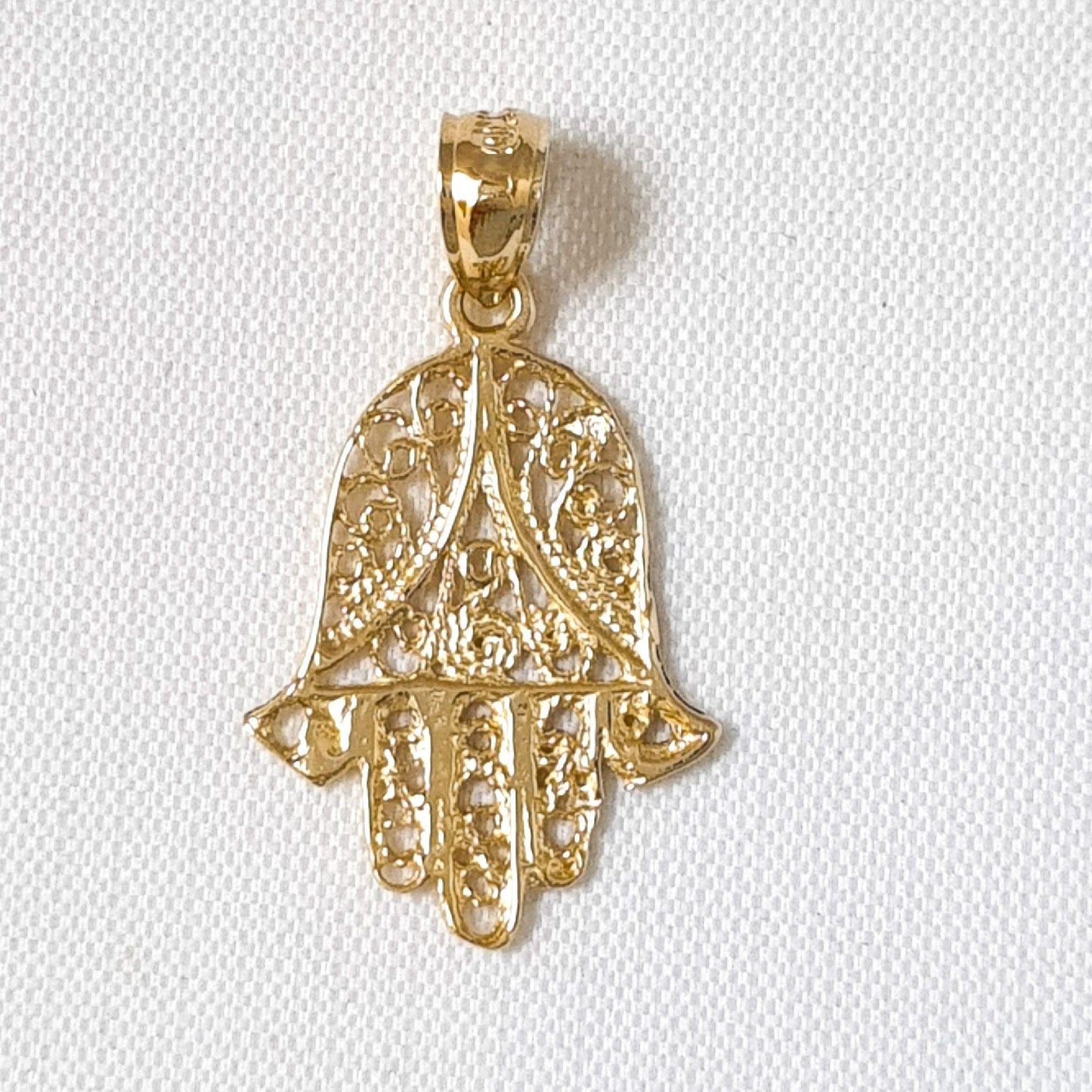 14K Yellow Gold Filigree Hamsa Hand Pendant