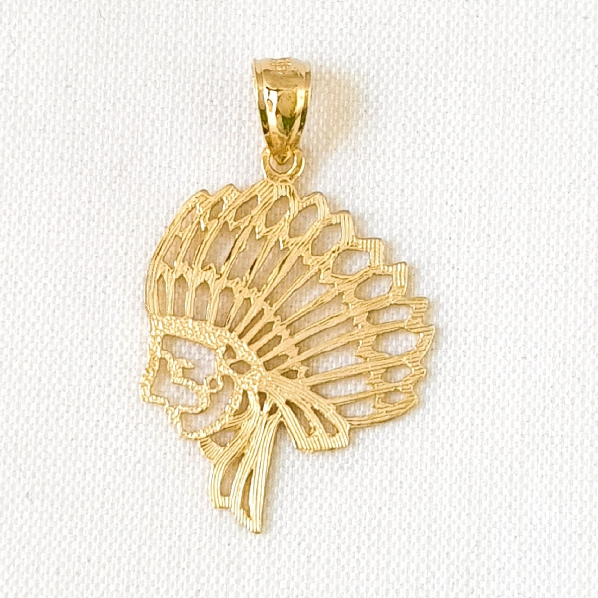 14K Yellow Gold Indian Chief Pendant