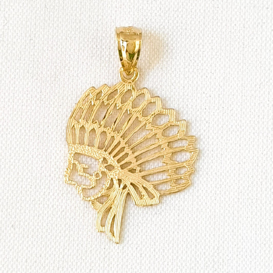 14K Yellow Gold Indian Chief Pendant