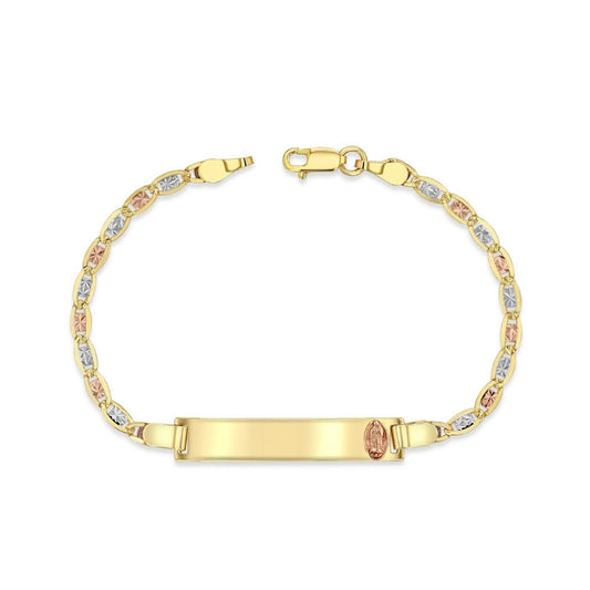14K Tri-Color (Yellow, White, Rose) Gold 3mm Chain Baby ID Bracelet with Rose Gold Guadalupe