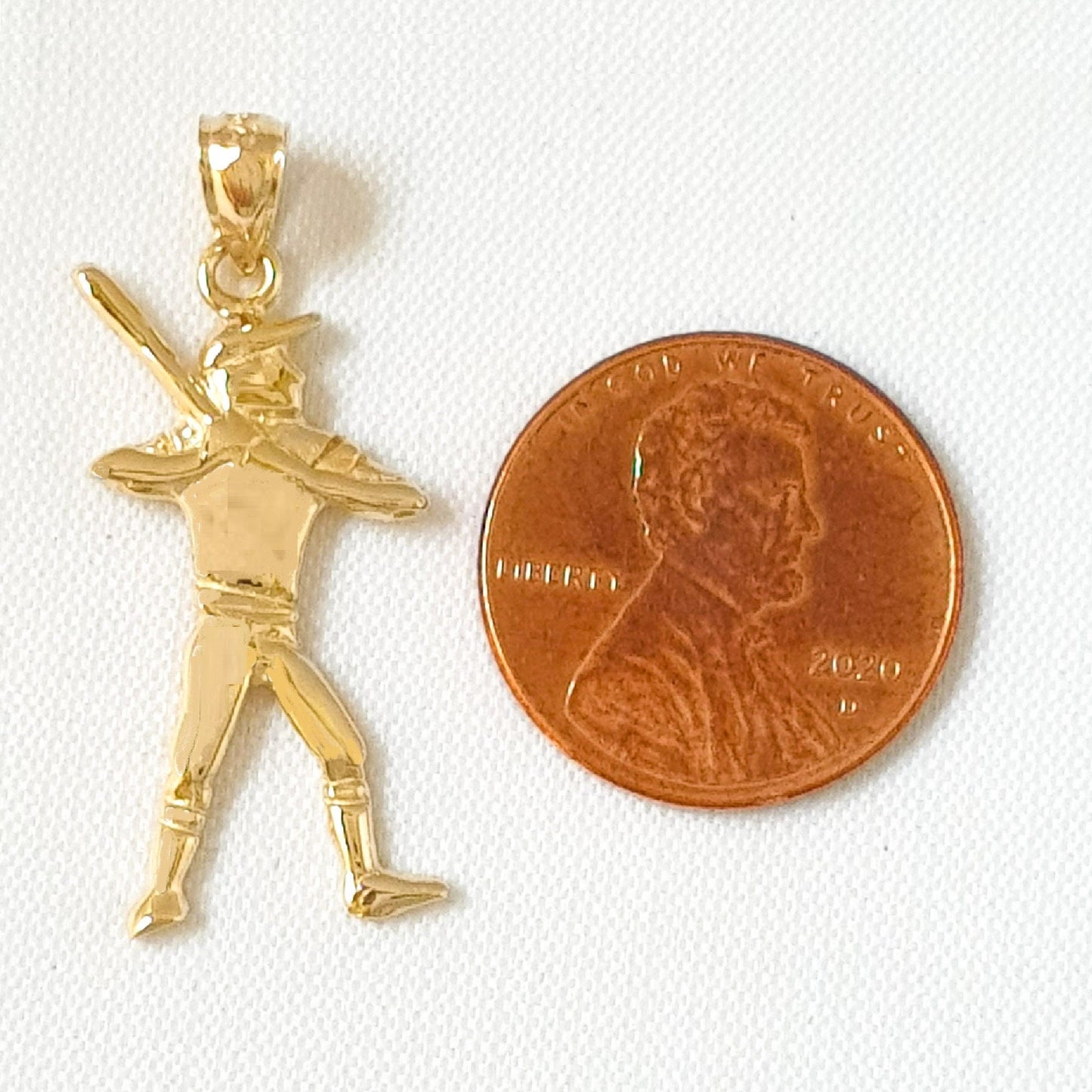 14K Yellow Gold Baseball Player Batter Pendant