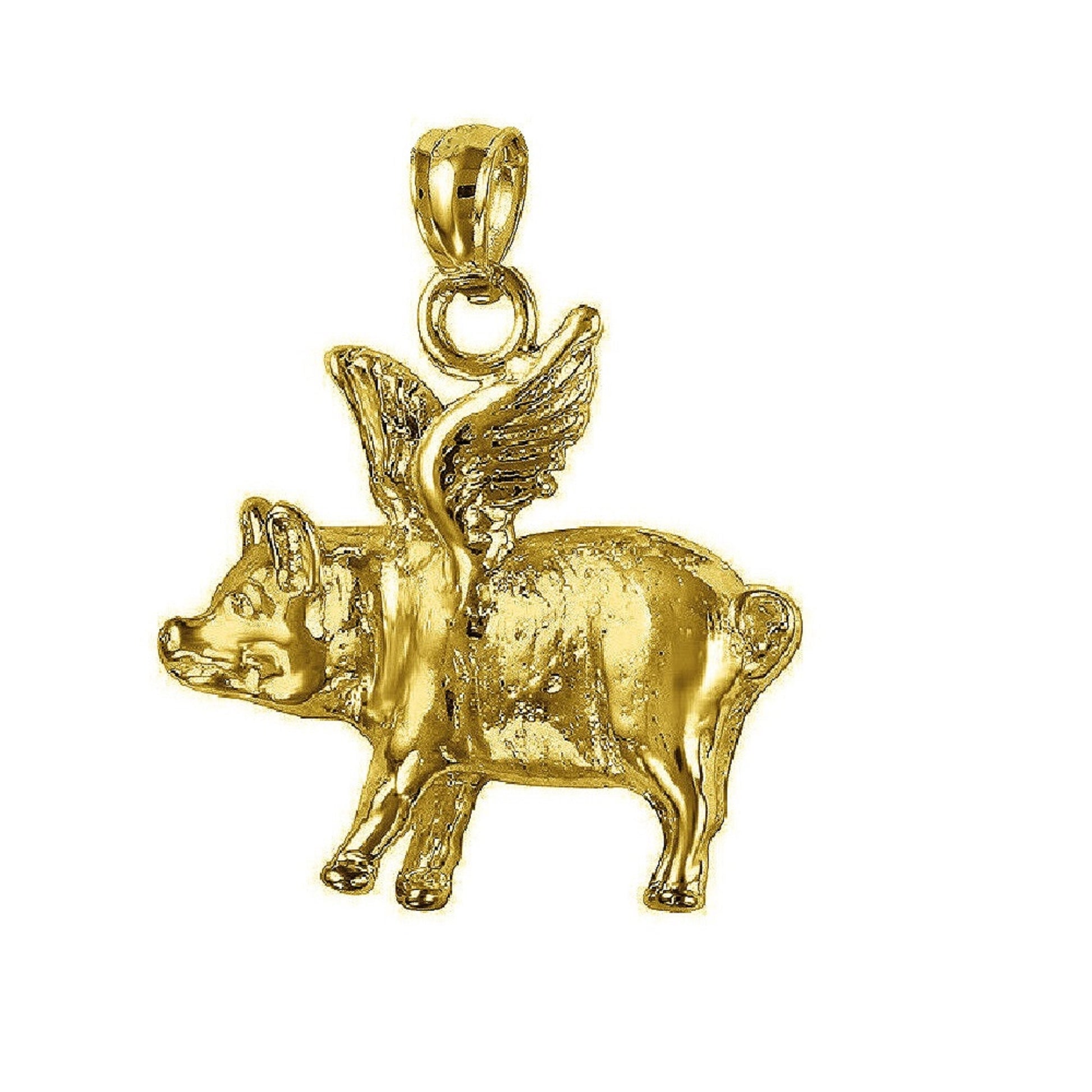 14K Yellow Gold Flying Pig Pendant
