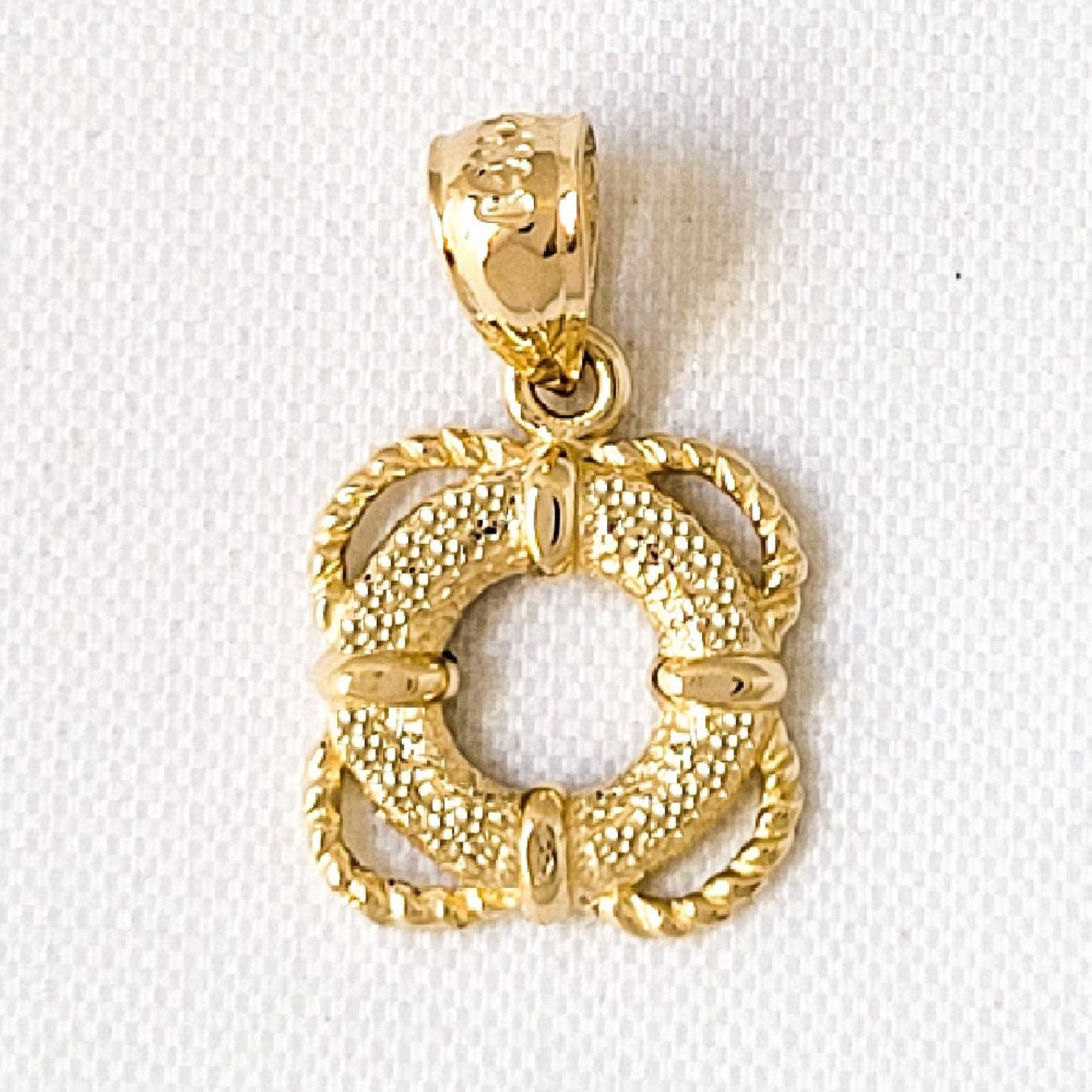14k Yellow Gold Life Saver Ring with Rope Trim Pendant