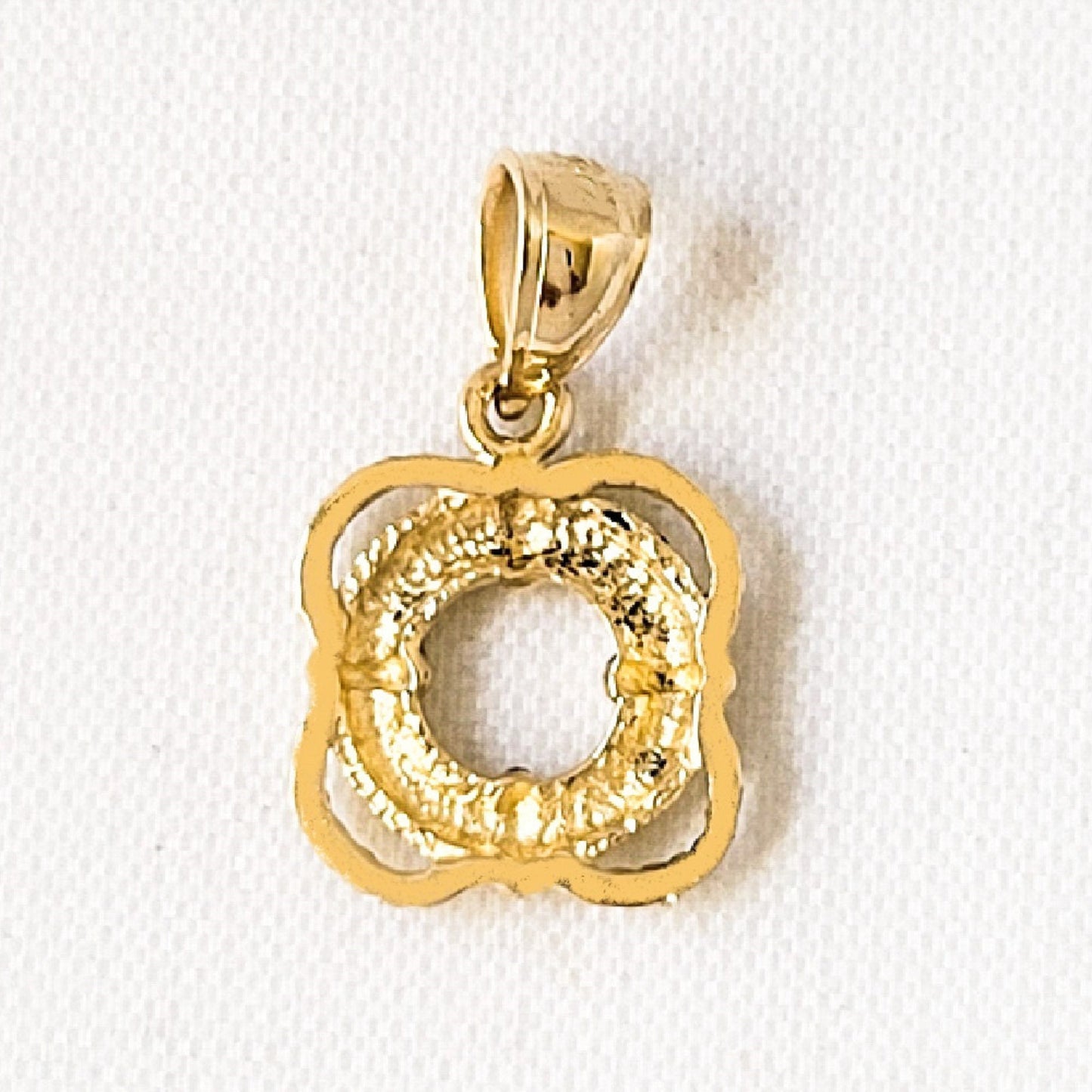 14k Yellow Gold Life Saver Ring with Rope Trim Pendant