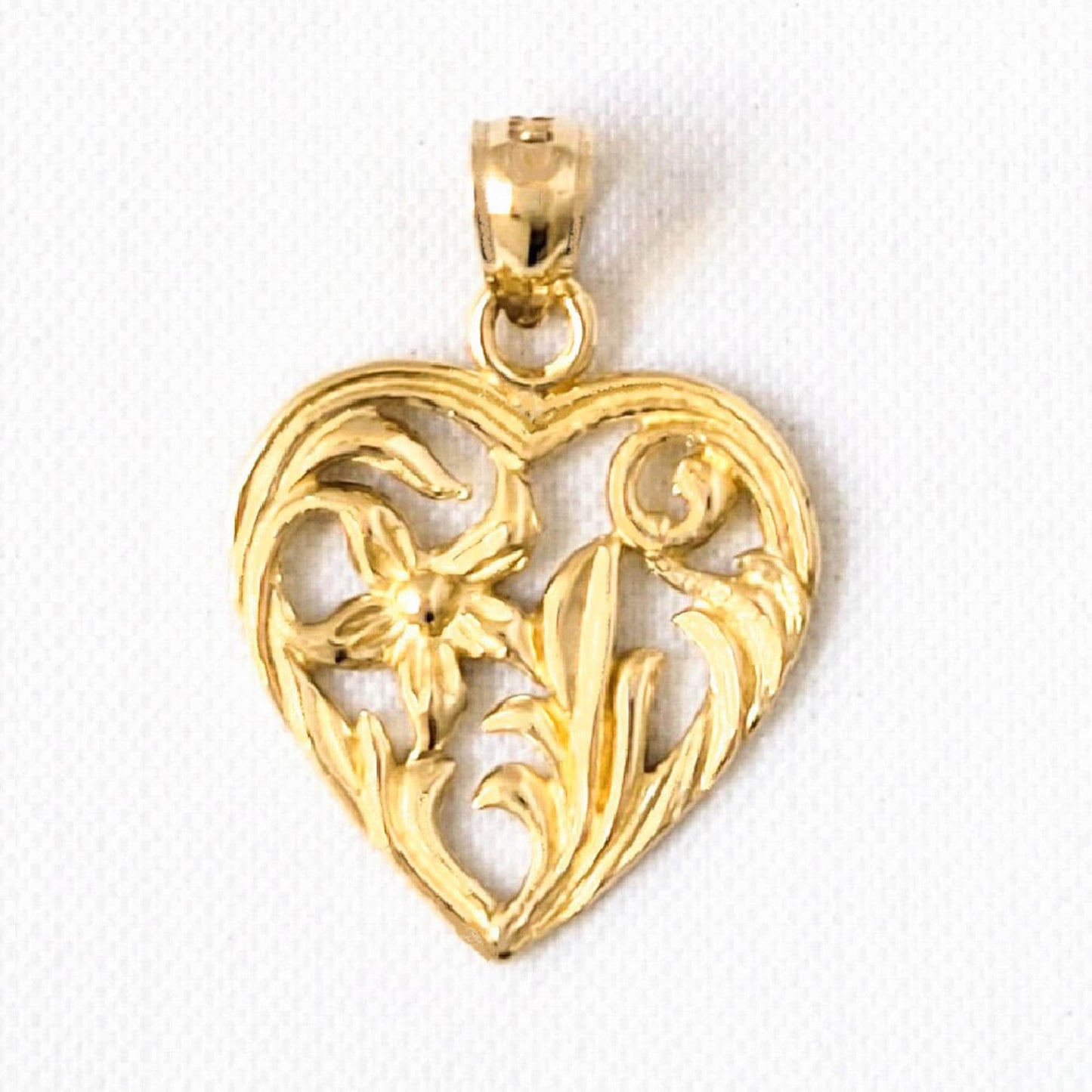 14k Yellow Gold Heart with Rose Pendant