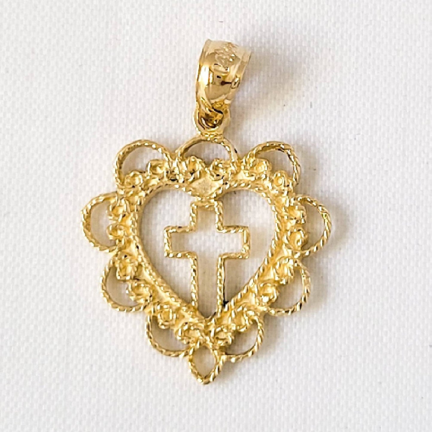 14k Yellow Gold Heart with Cross Pendant