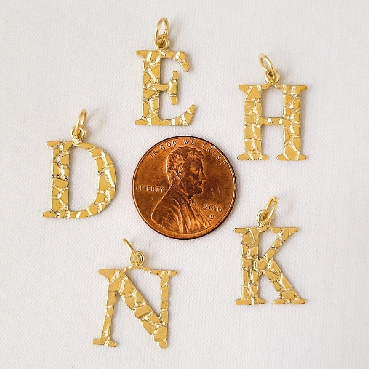 A to Z Any Any One 14K Yellow Gold Nugget Finish Letter Pendant Charm