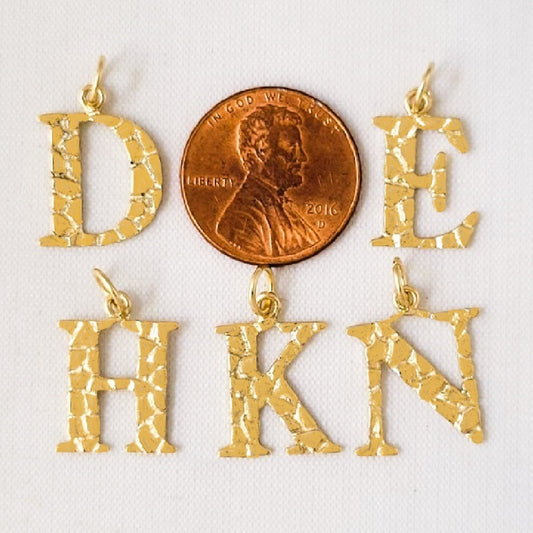 A to Z Any Any One 14K Yellow Gold Nugget Finish Letter Pendant Charm