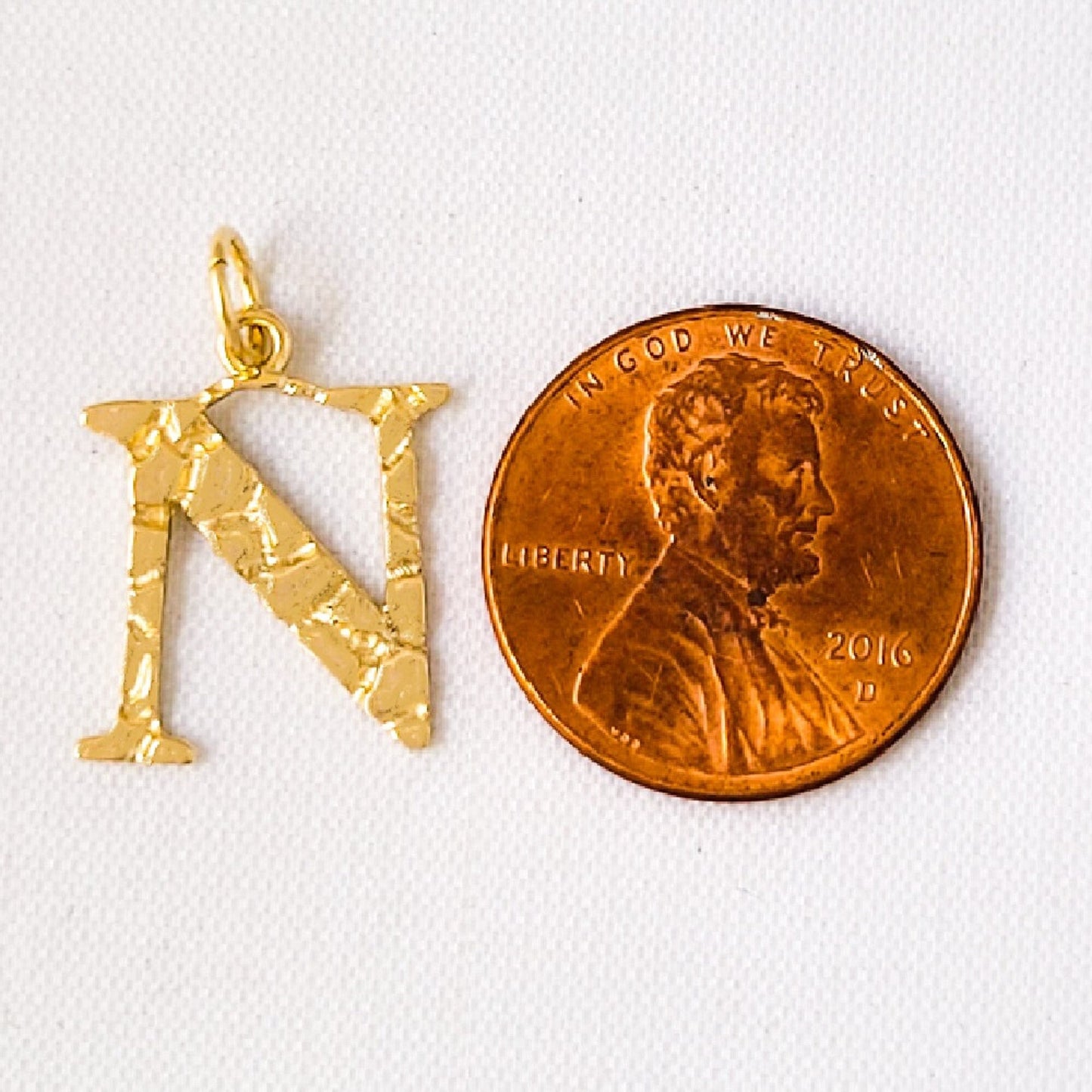 A to Z Any Any One 14K Yellow Gold Nugget Finish Letter Pendant Charm