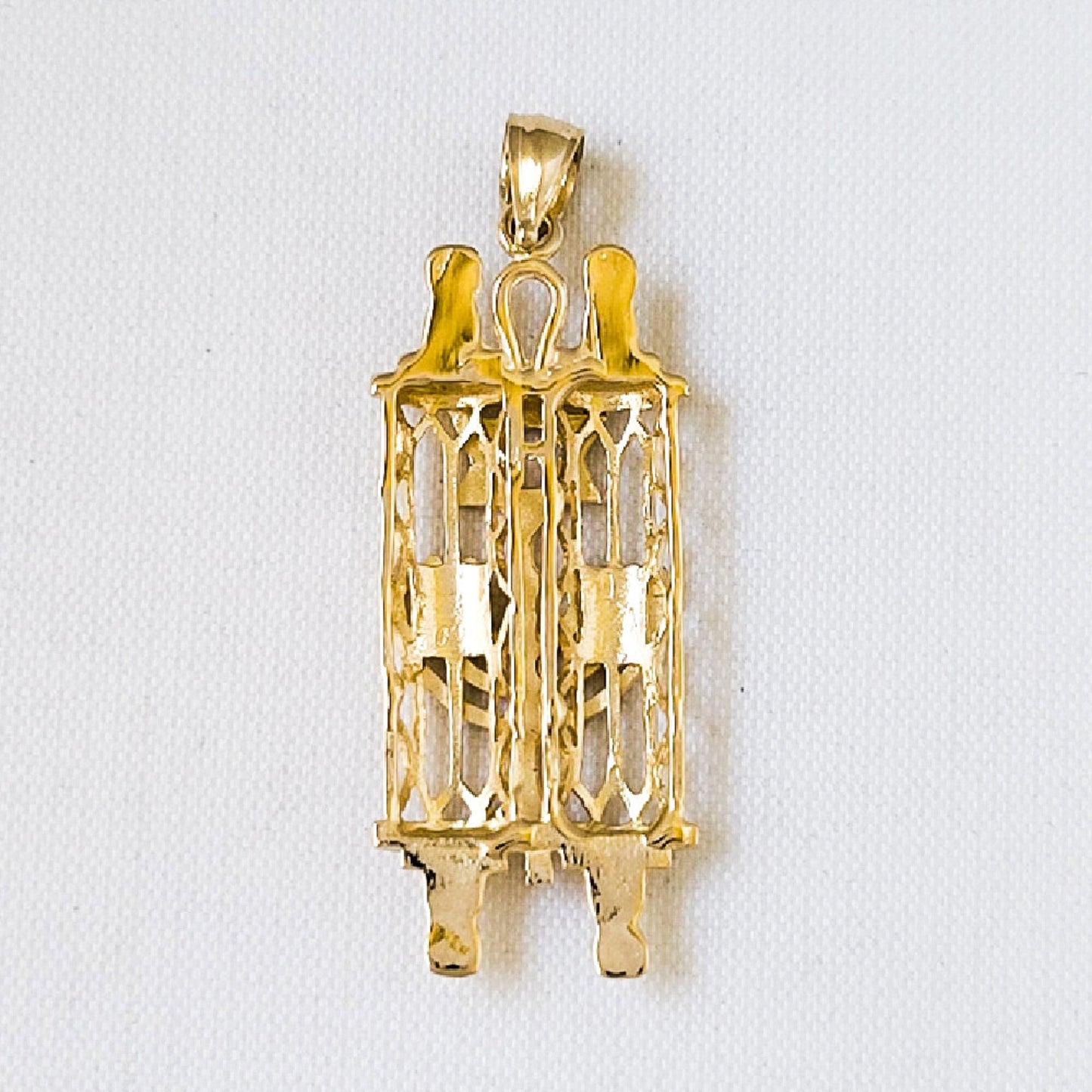 14K Yellow Gold Jewish Mezuzah Torah Scroll with Star of David & Menorah Pendant
