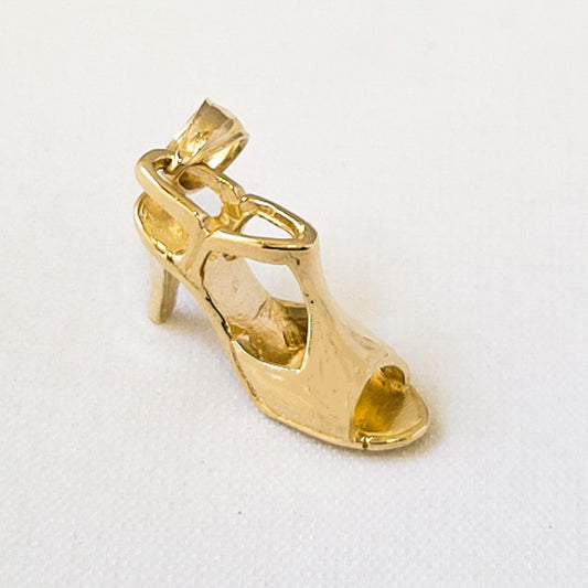 14K Yellow Gold High Heel Shoe 3D (3 Dimensional) Pendant