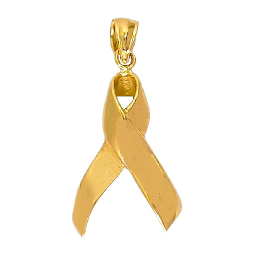 14K Yellow Gold Breast Cancer Awareness Ribbon Pendant
