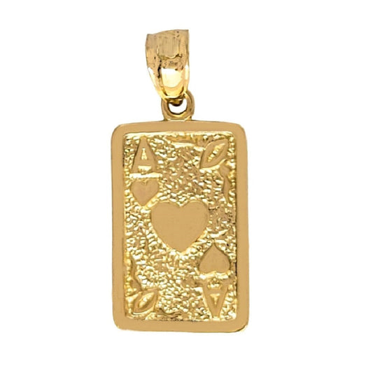 14K Yellow Gold Ace of Heart Playing Cards Pendant